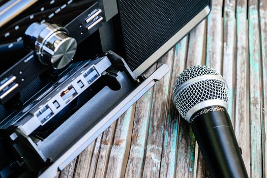 microphone old radio with one cassette player