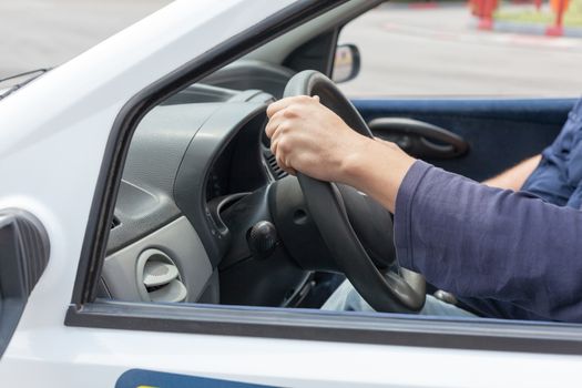 Driving school. Learning to drive a car.