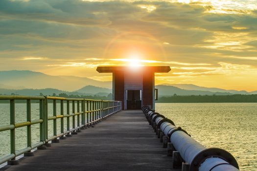 sun rising sky at bangkpra  water reservoir lake chonburi eastern of thailand