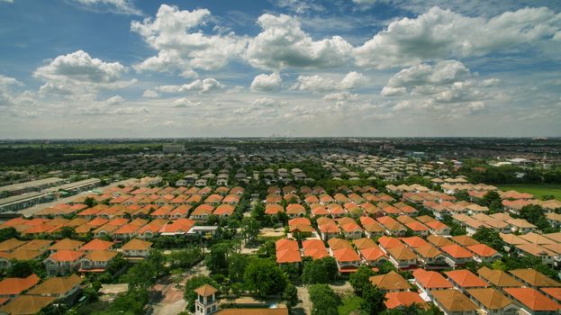 aerial view of home village in thailand use for land development and property real estate business