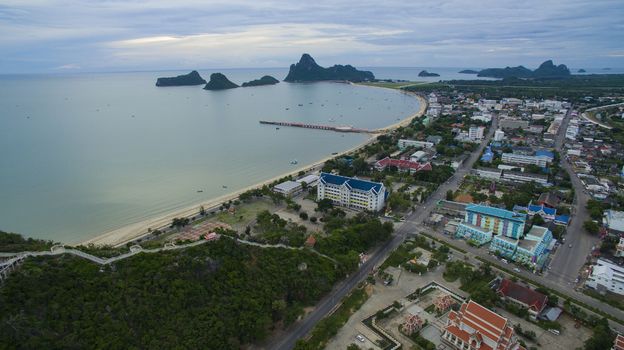 aerial view of prachuapkhirikhan harbor southern of thailand