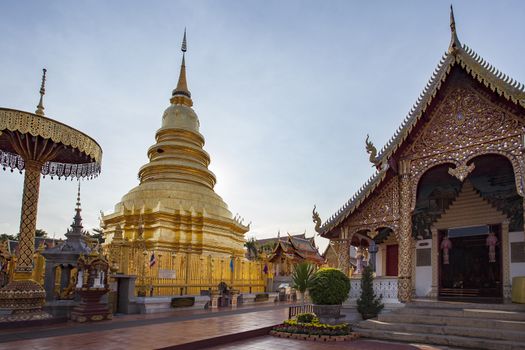 Wat phra that hariphunchai pagoda temple important religious traveling destination in lumphun province northern of thailand