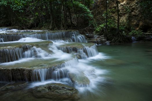 beautiful huay meakamin water falls in deep forest kanchababuri thailand