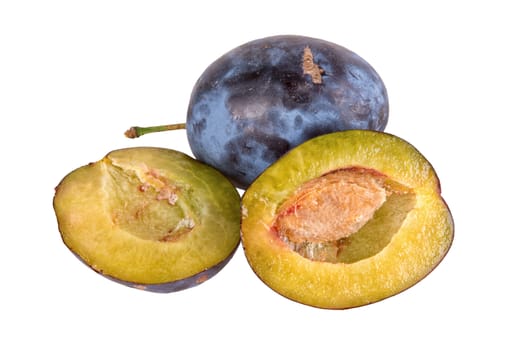 Cut plums isolated on a white background
