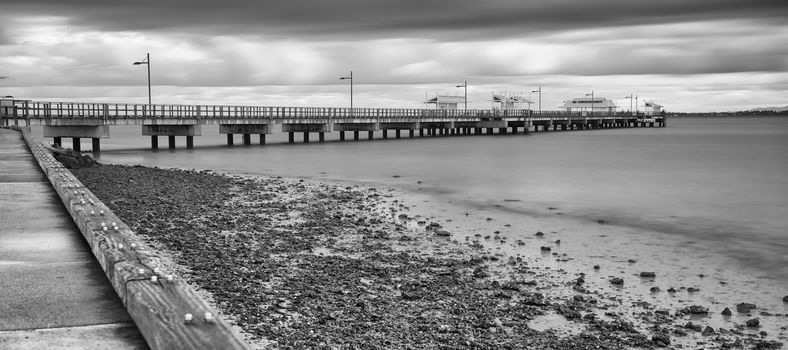 Woody Point Jetty in Redcliffe. Long exposure black and white.