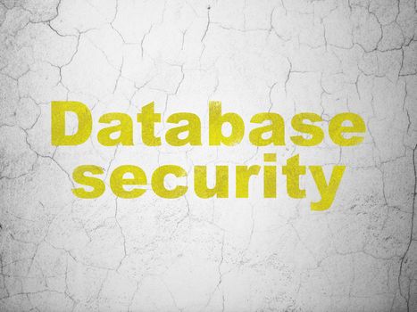 Safety concept: Yellow Database Security on textured concrete wall background
