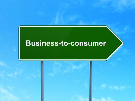 Finance concept: Business-to-consumer on green road highway sign, clear blue sky background, 3D rendering