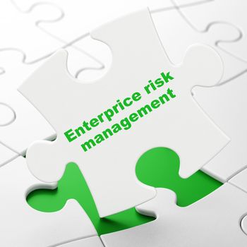 Business concept: Enterprice Risk Management on White puzzle pieces background, 3D rendering