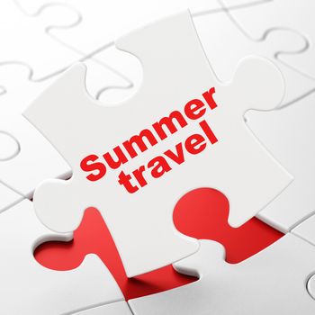 Travel concept: Summer Travel on White puzzle pieces background, 3D rendering