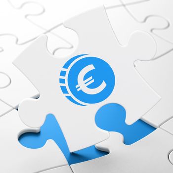 Currency concept: Euro Coin on White puzzle pieces background, 3D rendering