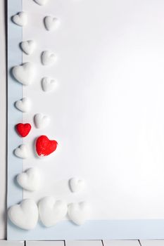 Decorative hearts on white background of blank paper with copy space, Valentines day concept