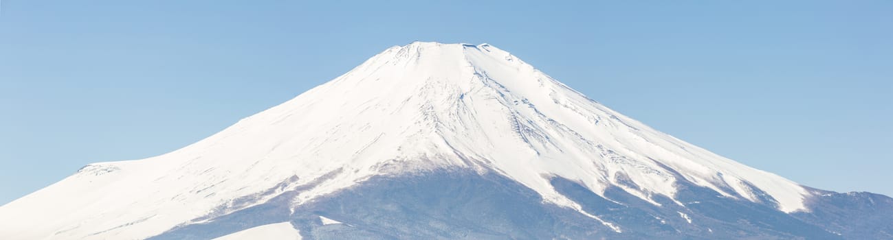 Winter Mount Fuji at Iced Yamanaka Lake in snow winter season Japan Panoramic