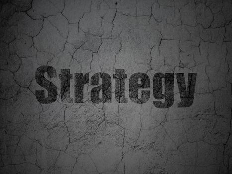 Finance concept: Black Strategy on grunge textured concrete wall background