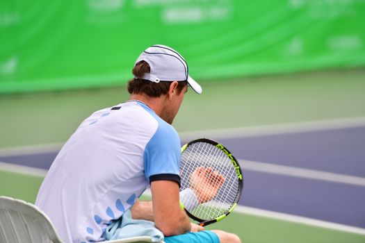 BANGKOK - JANUARY 08 : Blaz Kavcic of Slovenia in Wind Energy Holding Bangkok Open 2017 (ATP Challenger Tour) at Rama Gardens Hotel on January 08, 2017 in Bangkok, Thailand.