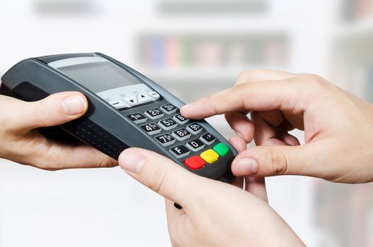 Credit card swipe through terminal for sale in store