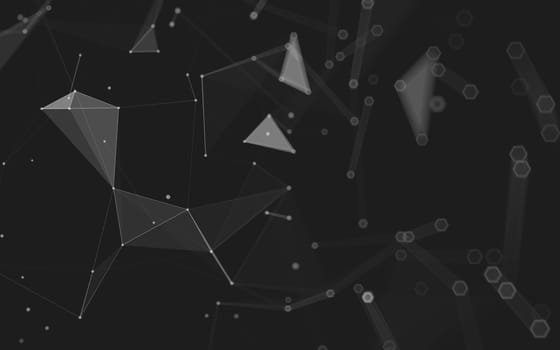 Abstract polygonal space low poly dark background with connecting dots and lines. Connection structure. 3d rendering