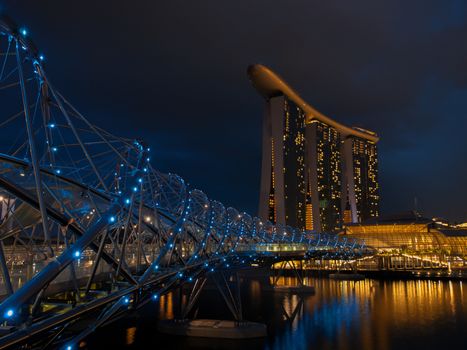 COLOR PHOTO OF HELIX BRIDGE AT NIGHT