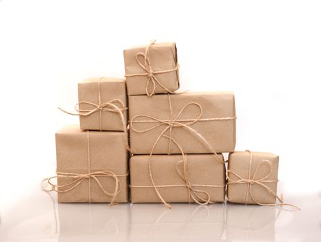 boxes of kraft paper isolated on white background.
