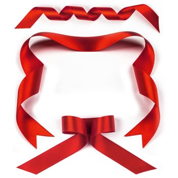 Fabric red ribbon set isolated on a white background