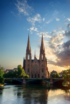 Reformed Church of St. Paul in Strasbourg at sunrise, France