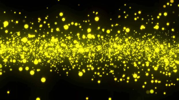 Particle background. Glow gold element with black background