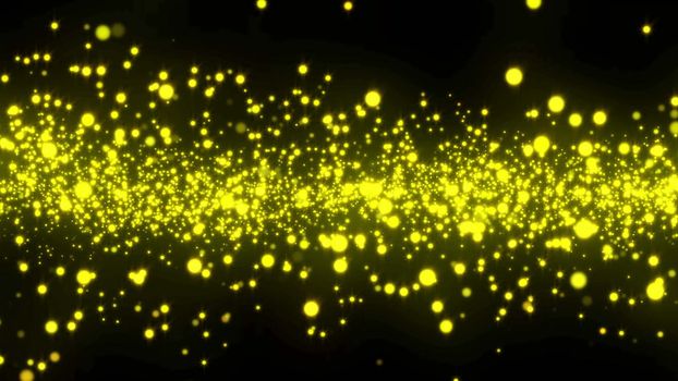 Particle background. Glow gold element with black background