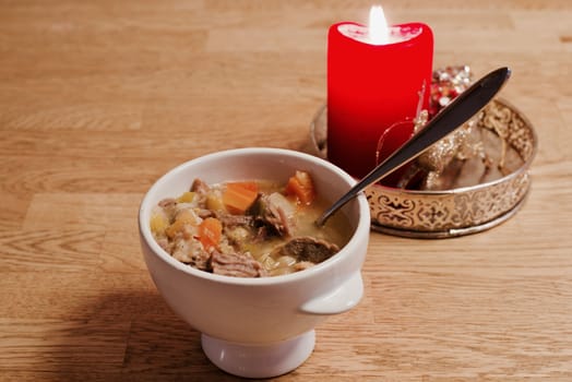 Soup based of lamb ribs.