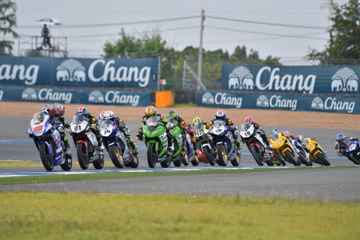BURIRAM - DECEMBER 4 : Racing motorcycle of Asia Production 250cc. in Asia Road Racing Championship 2016 Round 6 at Chang International Racing Circuit on December 4, 2016, Buriram, Thailand.
