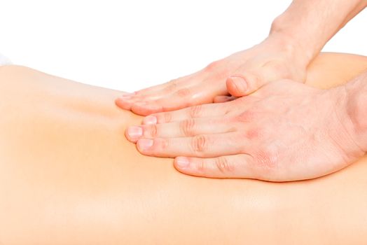 stroking massage, the masseur hands close up