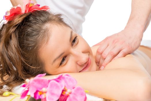 close-up portrait girl in a spa with a massage procedure