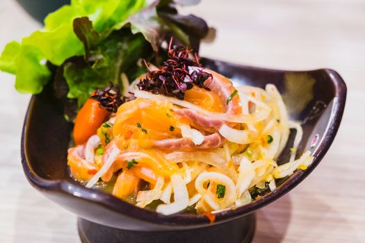 salmon sashimi and vegetables salad