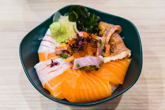 salmon sashimi and salmon eggs