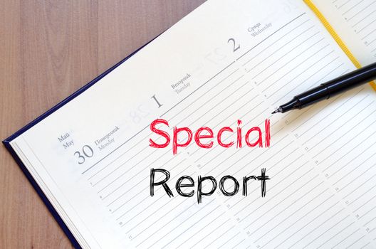 Special report text concept write on notebook