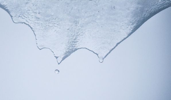 Transparent icicles melting and dripping water.