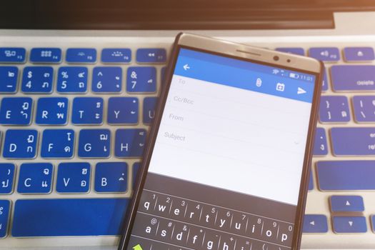Close up Android device Showing Compose a new email application on the screen.