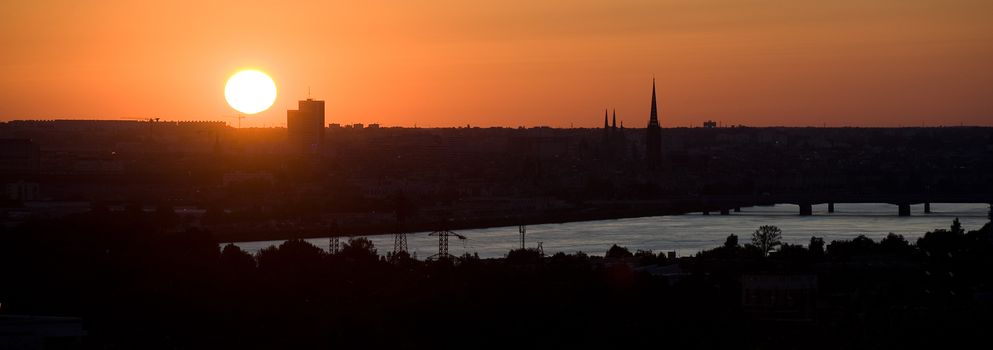 sunrise over city of Bordeaux, France, Europe