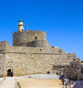 beautiful sea views of the city of Rhodes on the bright blue Mediterranean Sea