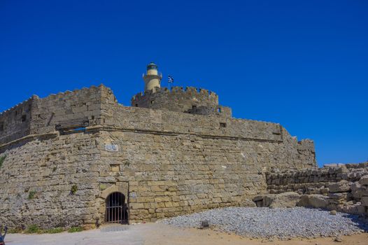 beautiful sea views of the city of Rhodes on the bright blue Mediterranean Sea