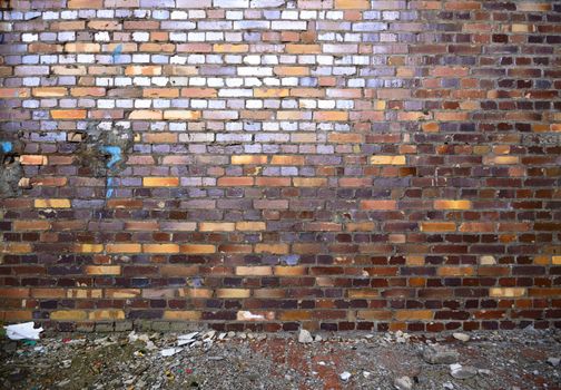 wide angle view of an old wall abandoned factory building
