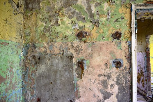wide angle view of an old wall abandoned factory building