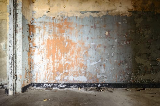 wide angle view of an old wall abandoned factory building