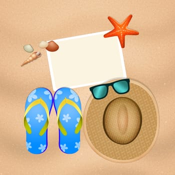 illustration of summer objects on sand