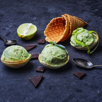 Dessert of the summer ice cream with lime and chocolate