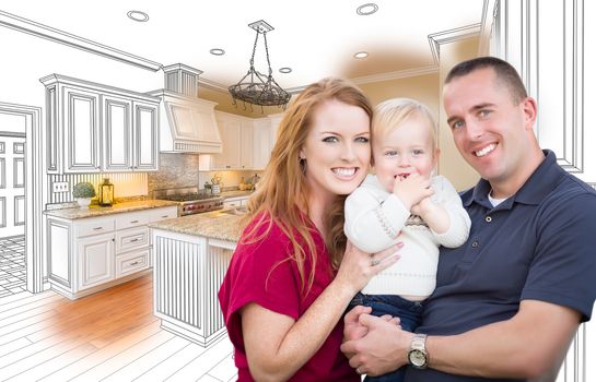 Young Military Family In Front of Kitchen Drawing Photo Combination.