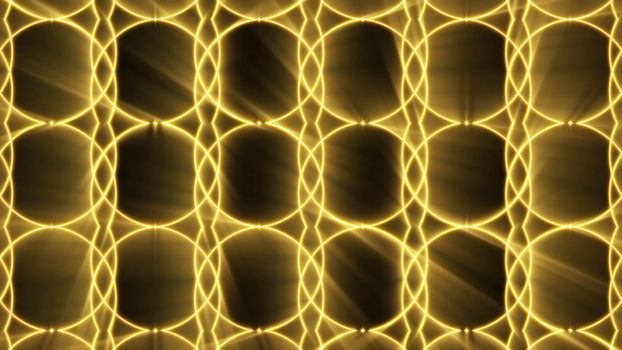 Shining gold kaleidoscope with black background. Glow elements