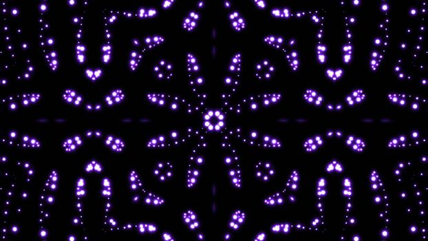 Glowing particles kaleidoscope with black background. Shining elements