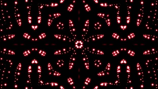 Glowing particles kaleidoscope with black background. Shining elements