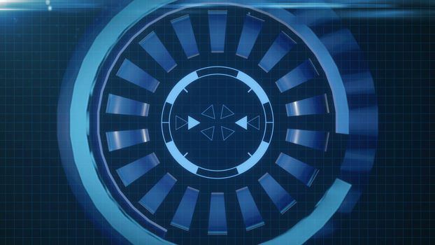 HUD circle interface with different glowing blue elements.