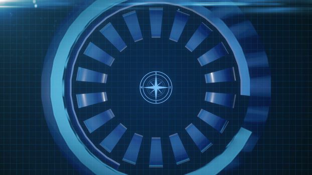 HUD circle interface with different glowing blue elements.