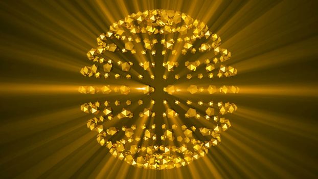 Gold sphere background reflective shine light particles. Seamless loop